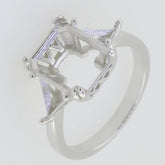 14K White Gold Semi Mount Ring Setting Emerald OCT 12X9mm TRL 5x5mm - Syzjewelry